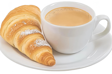 Photo of Croissant and Coffee in White Cup on Plate with Transparent Background
