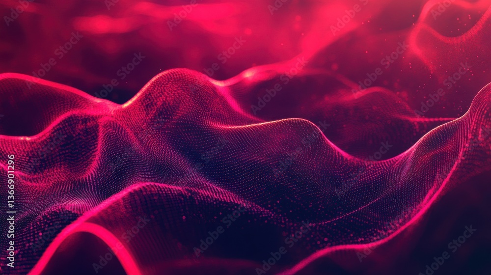 Poster abstract pink data stream flowing with glowing particles and elegant waves