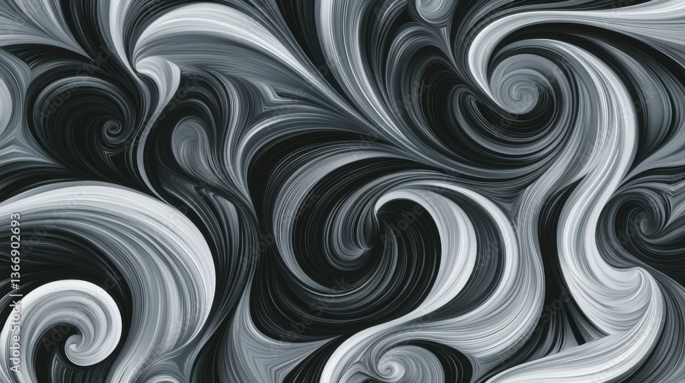 Poster swirling black and white abstract pattern with fluid motion style