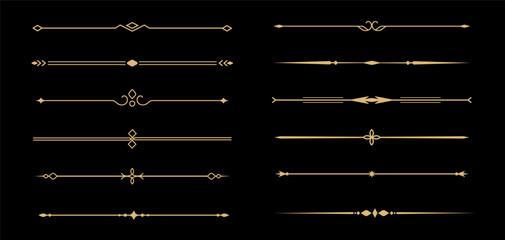 Set of Vintage decorative golden lines. text dividers. Gold line border. Lines separators, Borders, Vintage dividers, Underline elements. Vector illustration