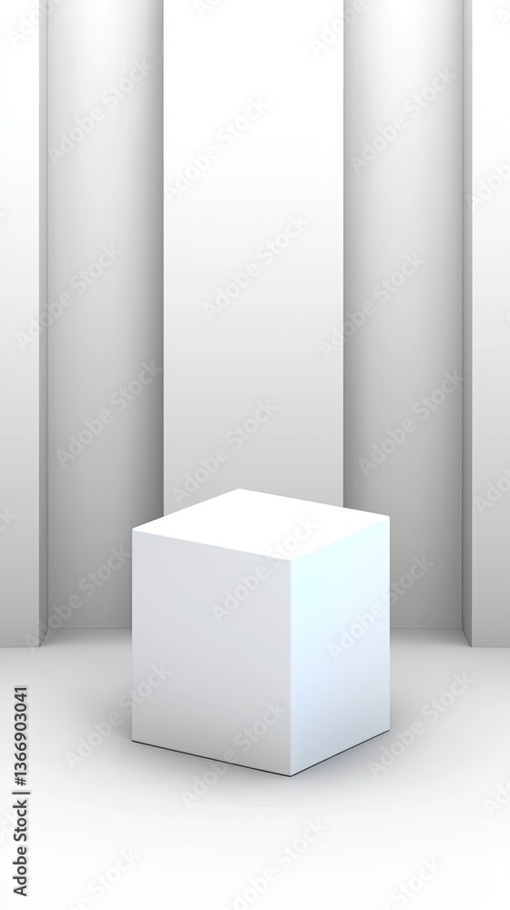 Poster Minimalist white cube display modern gallery 3d render clean environment front view artistic concept