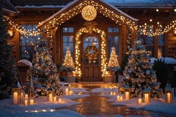 Fototapeta premium Enchanting Winter Evenings Embracing Christmas and New Year Cheer with Festive Decorations and Seasonal Joy