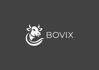 Obraz premium Simple Cow Logo – A clean-lined cow illustration, representing agriculture, sustainability, and nourishment.