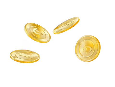 Photo of Floating Golden Coins on Transparent Background for Wealth Concept