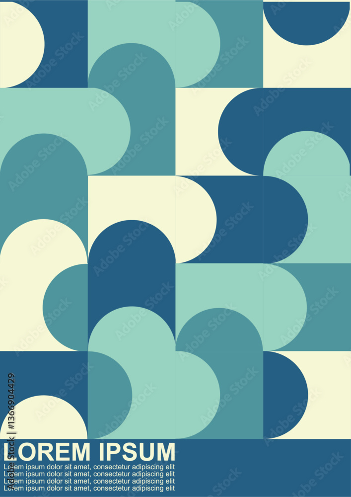 Poster modern vector abstract geometric background with circles, rectangles and squares in retro scandinavi