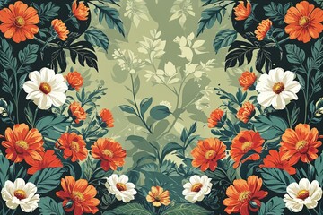 Classic Floral Vintage Garden Vector Featuring Rustic Leaves and Timeless Blooms