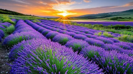 Obraz premium Lavender Sunset: Provence Fields - Golden Hour Photography