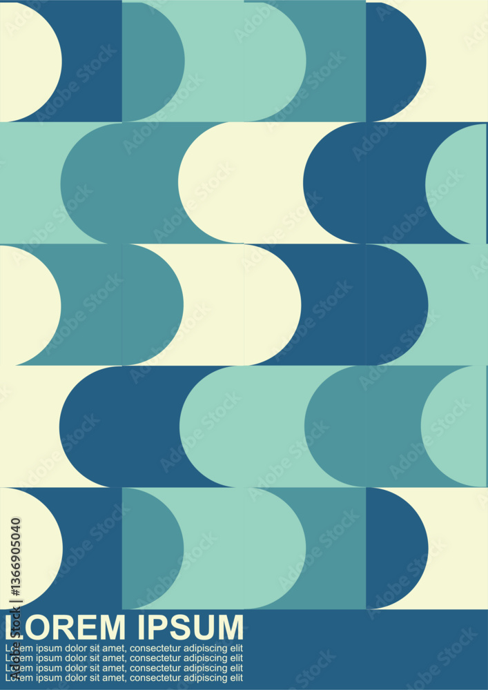 Poster modern vector abstract geometric background with circles, rectangles and squares in retro scandinavi