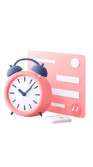 Pink Clock And Pink Paper Document 3D Illustration With Transparent Background