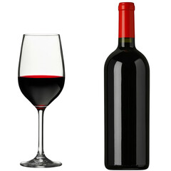 Wine Glass And Bottle Of Red Wine On Transparent Background Photo