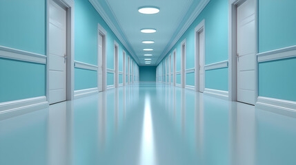 Fototapeta premium Minimalist Teal Hospital Hallway Interior