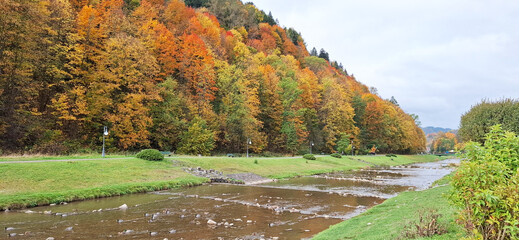 jesień, park, alejka, aleja, ławka, kolory, niebo, rozdroże, drzewa, liście, jesienią, złoty, chmury, krajobraz
