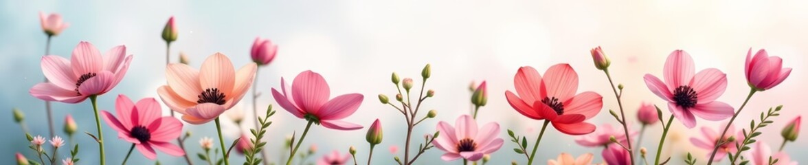 Fototapeta premium Elegant spring flowers in pastel shades blooming in a watercolor painting, watercolor, floral