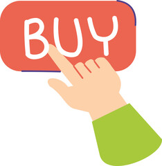 A hand is clicking the BUY button