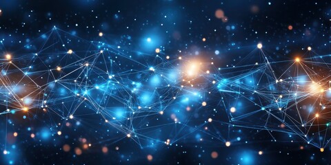 Fototapeta premium A futuristic abstract digital background with glowing circuit lines and nodes, representing technological processes and digital storage