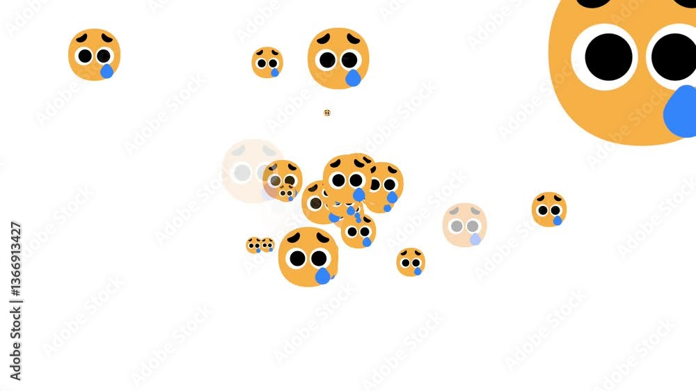 Poster crying emojis floating on a white background animation