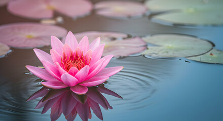Pink Lotus Flower on Calm Water