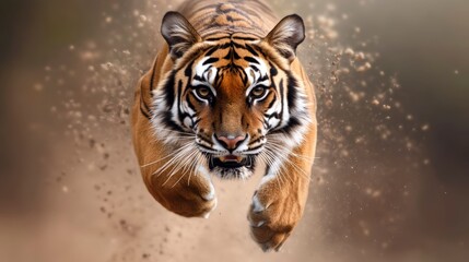 Obraz premium Majestic Tiger Leaping Gracefully Over Challenging Hurdles on Athletic Track in Motion