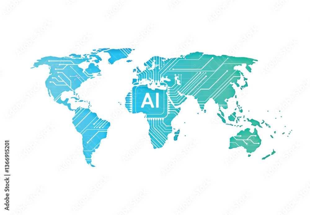 Poster abstract global artificial intelligence network connection circuit design. global business design. v