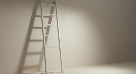 White Ladder Against Beige Wall In Studio Setting