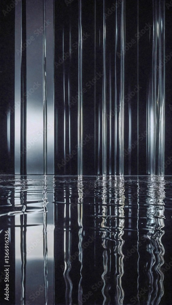 Poster elegant black backdrop with subtle mirrored effect reflecting light in intriguing ways