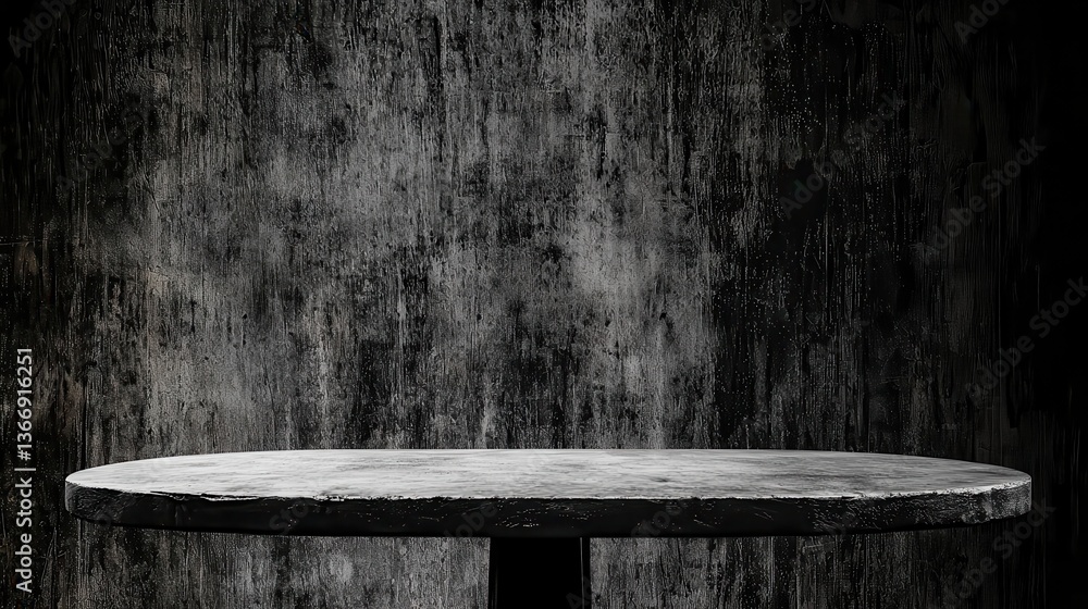Poster dark grey textured concrete background with empty round tabletop for product display