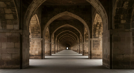 Ancient Stone Archway Corridor In India