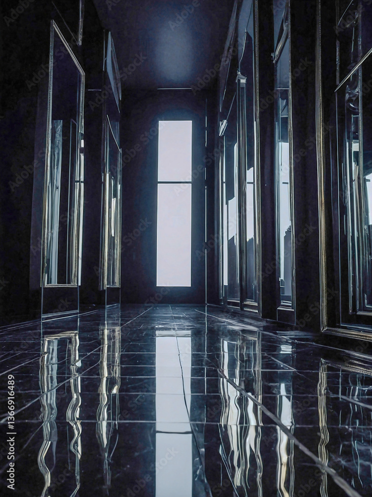 Poster elegant black backdrop with subtle mirrored effect reflecting light in intriguing ways