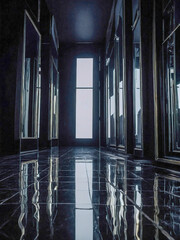 Obraz premium Elegant black backdrop with subtle mirrored effect reflecting light in intriguing ways