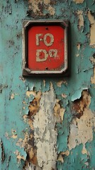Weathered Red "FO" Sign on a Peeling Turquoise Wall