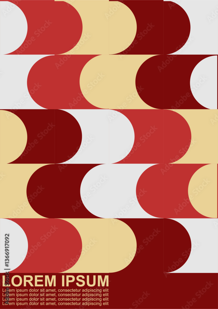 Poster modern vector abstract geometric background with circles, rectangles and squares in retro scandinavi