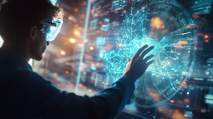 Fototapeta premium Nanotech researcher developing AI driven smart materials for space exploration in a lab, advanced nanotechnology lab with AI-enhanced materials designed for space applications, Scientific style