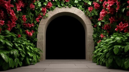 Fototapeta premium Lush Overgrown Floral Archway Leading to a Hidden Garden Oasis in Vibrant Colors