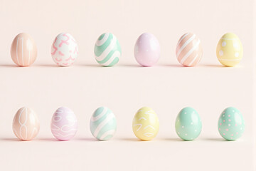 Obraz premium A charming flat lay of Pastel Easter Eggs with Geometric and Polka Dot Patterns