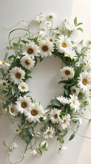 Fototapeta premium Stunning holiday wreath with white daisies for door or wall decoration captured in floral photography celebrating the season beauty Wedding Photography Aesthetic Wallpaper
