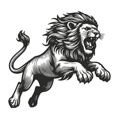 Lion art sketch drawing lion line art engraving generative vector illustration. Scratch board imitation. Black and white image