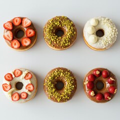Assorted Donuts with Nuts and Strawberry Garnish