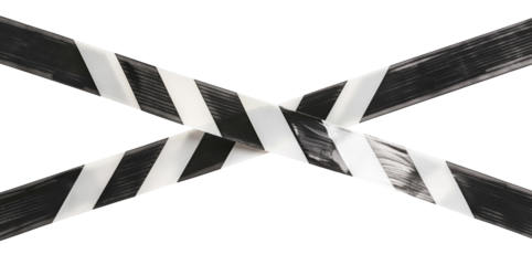 Black and white warning tape cross isolated on a transparent background