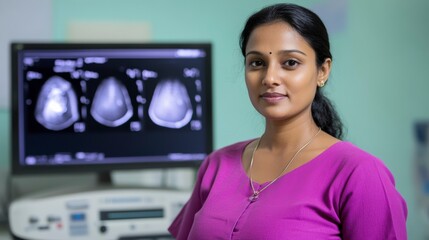 Doctor Discussing Ultrasound Imaging with Pregnant Indian Woman in Maternity Setting