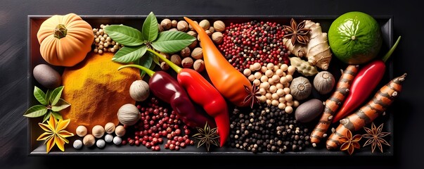 Assortment of various vegetables and spices