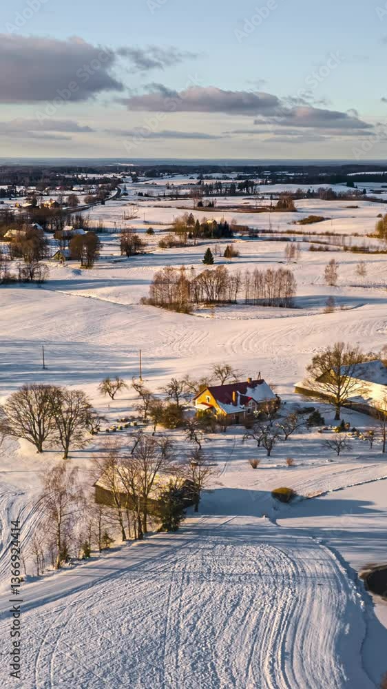 Poster snowy fields in a hyperlapse view showcasing a serene winter landscape