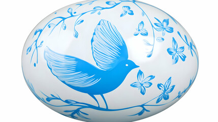 Decorative Easter Egg Illustration with Blue Bird Floral Design on White Background
