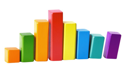 a colorful bar graph with increasing heights isolated on white background