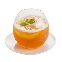 Refreshing glass of iced tea with lemon, mint isolated on a transparent background.