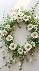 Obraz premium Charming white daisy wreath and flower arrangement for door or wall decoration perfect for seasonal celebration floral photography moments Wedding Photography Aesthetic Wallpaper