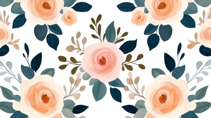 Elegant Floral Wedding Pattern with Soft Roses and Greenery in Seamless Design
