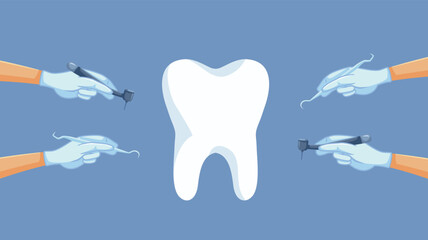 Tooth at a Medical Consultation Vector Concept Illustration. dental hygienist using proper tools for a checkup and preventive cleaning 