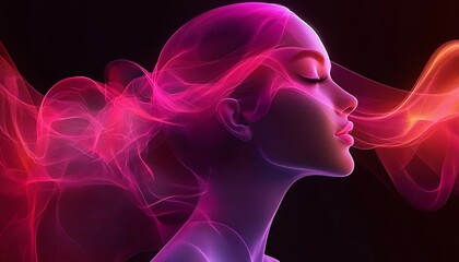 A profile of a woman with colorful abstract flowing energy