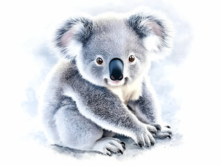 Fototapeta premium Illustration of a Cute Koala Bear with Soft Gray Fur in Nature Portrait