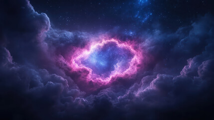 stunning cosmic scene featuring vibrant nebula surrounded by clouds, evoking sense of wonder and
